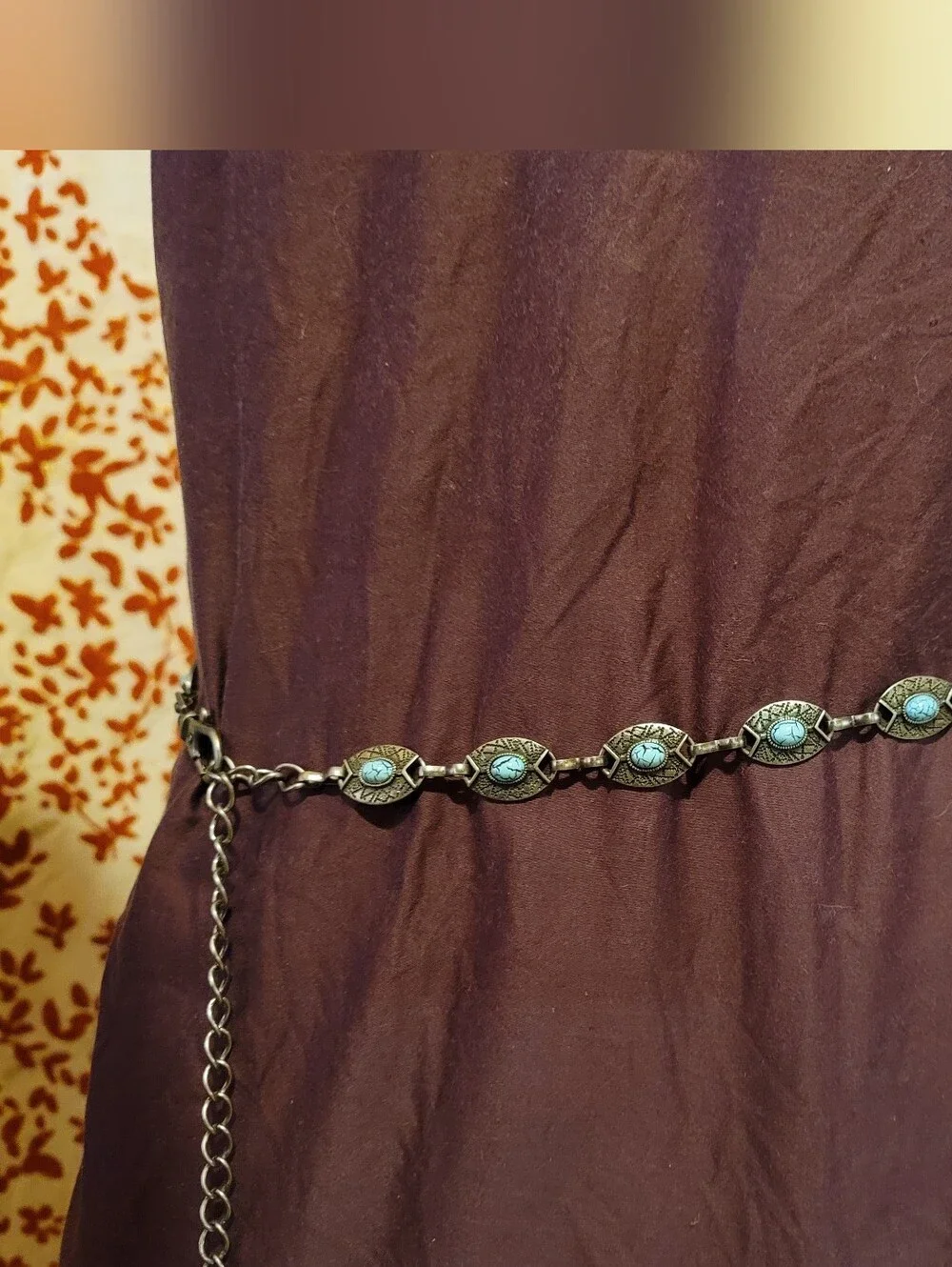 Silver-tone Faux Turquoise Chain Belt